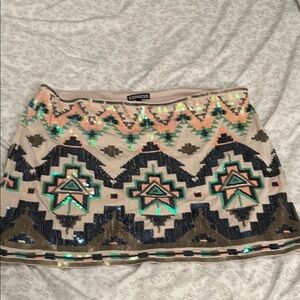 Express Green and Pink sequin Mini Skirt
